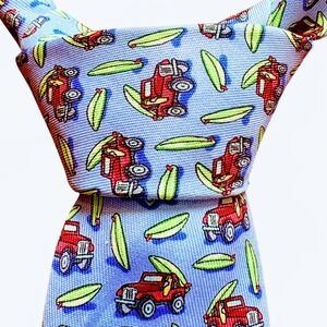 Vineyard Vines Boys Silk Tie Blue Red‎ Jeeps & Surfboards Handpicked Shep & Ian